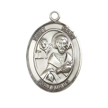 Women's .925 Sterling Silver Saint St. Mark the Evangelist Medal Pendant on 18 Inch Rhodium Plated Lite Curb Brass Chain w/ Lobster Claw Clasp, Catholic Religious Necklace - Made in USA- Deluxe Velvet Gift Box