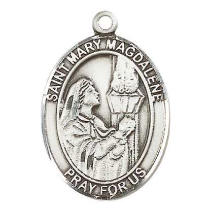 Everlasting Light Jewelry Women's Pewter Patron Saint St. Mary Magdalene Medal Pendant with 18 Inch Rhodium Plated Lite Curb Brass Chain Catholic Religious Necklace - Made in USA, Deluxe Velvet Gift Box