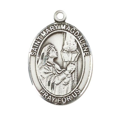 Everlasting Light Jewelry Saint St. Mary Magdalene Men's Pewter Medal Necklace, Catholic Medal - Patron Saint. of Penitent Sinners – 24 Inch Endless Rhodium Plated Chain – Velvet Gift Bo