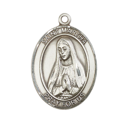Women's Pewter Saint St. Martha Medal Pendant on 18 Inch Rhodium Plated Lite Curb Brass Chain with Lobster Claw Clasp, Catholic Religious Necklace - Made in USA- Deluxe Velvet Gift Box