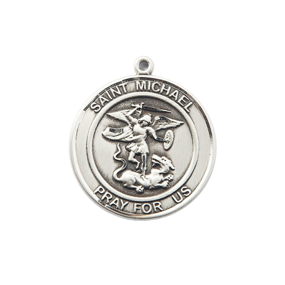 Women's .925 Sterling Silver Saint St. Michael the Archangel Medal Pendant on 18 Inch Rhodium Plated Lite Curb Brass Chain w/ Lobster Claw Clasp, Catholic Religious Necklace - Made in USA- Velvet Gift Box