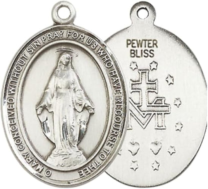 Everlasting Light Jewelry Women's Pewter Miraculous Medal Pendant on 18 Inch Rhodium Plated Lite Curb Brass Chain with Lobster Claw Clasp, Catholic Religious Necklace - Made in USA- Deluxe Velvet Gift Box