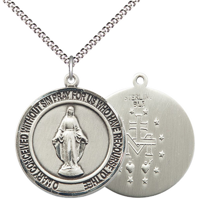 Women's .925 Sterling Silver Miraculous Medal Pendant on 18 Inch Rhodium Plated Lite Curb Brass Chain with Lobster Claw Clasp, Catholic Religious Necklace - Made in USA- Deluxe Velvet Gift Box