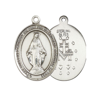 Women's .925 Sterling Silver Miraculous Medal Pendant on 18 Inch Rhodium Plated Lite Curb Brass Chain with Lobster Claw Clasp, Catholic Religious Necklace - Made in USA- Deluxe Velvet Gift Box