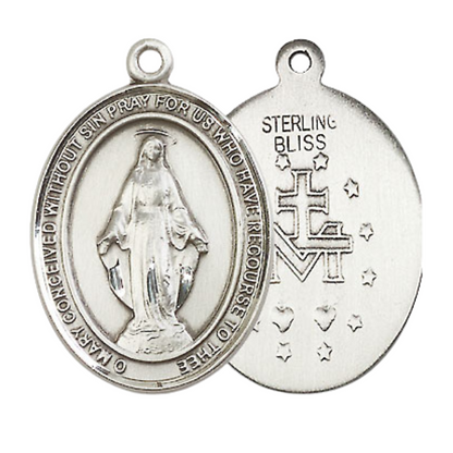Everlasting Light Jewelry Men's .925 Sterling Silver Miraculous Medal Pendant on 24 Inch Endless Rhodium Plated Heavy Curb Chain, Catholic Religious Necklace - Made in USA - Deluxe Velvet Gift Box