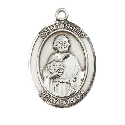 Women's Pewter Saint St. Philip the Apostle Medal Pendant on 18 Inch Rhodium Plated Lite Curb Brass Chain with Lobster Claw Clasp, Catholic Religious Necklace - Made in USA- Deluxe Velvet Gift Box