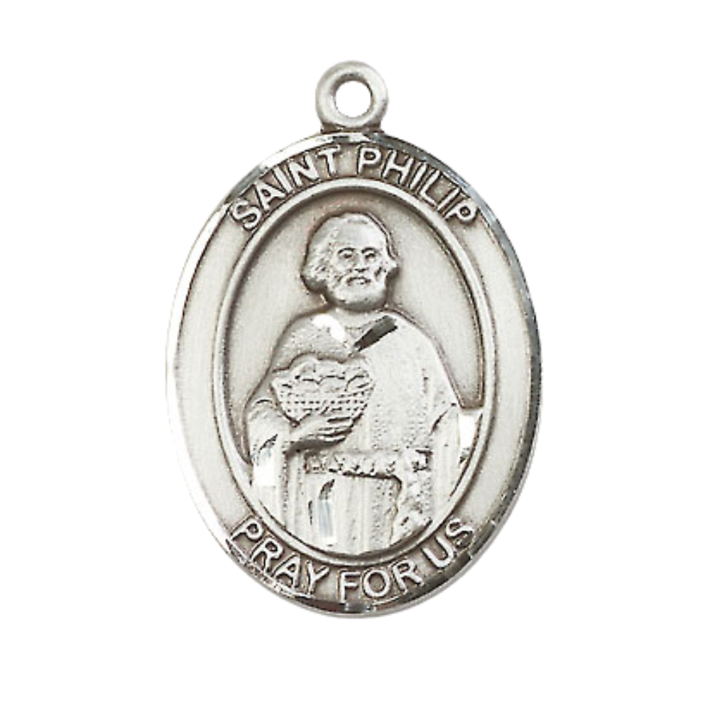 Saint Philip the Apostle Men's Sterling Silver Medal Necklace– Patron Saint of Hatters & Pastry Chefs – 24” Light Rhodium Plated Heavy Curb Chain – Velvet Gift Box