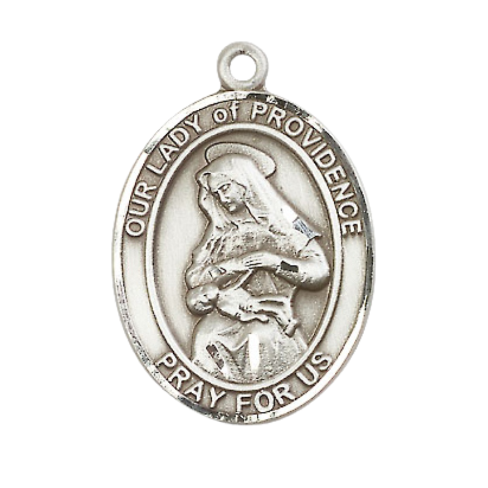 Our Lady of Providence Medal Necklace – 24" Endless Light Endless Rhodium Plated Chain – Patron Saint of Puerto Rico – Exquisite Religious Jewelry in Velvet Gift Box