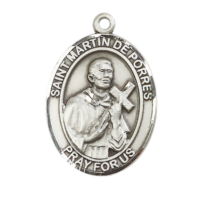Women's .925 Sterling Silver Saint St. Martin de Porres Medal Pendant on 18 Inch Rhodium Plated Lite Curb Brass Chain w/ Lobster Claw Clasp, Catholic Religious Necklace - Made in USA- Deluxe Velvet Gift Box