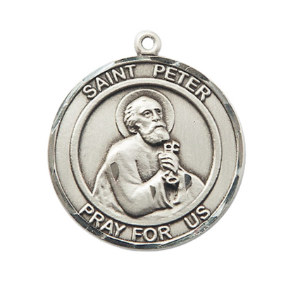 Everlasting Light Jewelry Women's Pewter Patron Saint St. Peter the Apostle Medal Pendant with 18 Inch Rhodium Plated Lite Curb Brass Chain Catholic Religious Necklace - Made in USA, Deluxe Velvet Gift Box