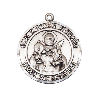 Spanish Script Women's .925 Sterling Silver Saint St. Ramon Nonato Medal Pendant on 18 Inch Rhodium Plated Lite Curb Brass Chain, Catholic Religious Necklace with Lobster Claw Clasp - Made in USA, Deluxe Velvet Gift Box