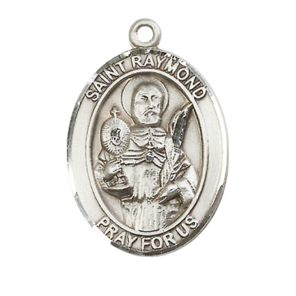 Women's Pewter Saint St. Raymond Nonnatus Medal Pendant on 18 Inch Rhodium Plated Lite Curb Brass Chain w/ Lobster Claw Clasp, Catholic Religious Necklace - Made in USA- Deluxe Velvet Gift Box