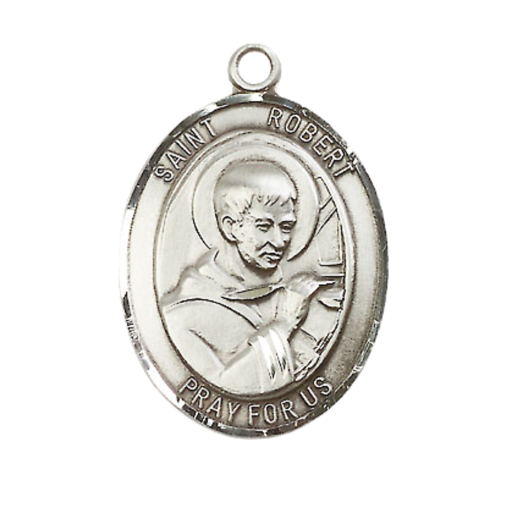 Women's .925 Sterling Silver Patron Saint St. Robert Bellarmine Medal Pendant with 18 Inch Rhodium Plated Lite Curb Brass Chain Catholic Religious Necklace - Made in USA, Deluxe Velvet Gift Box
