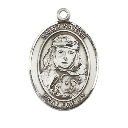 Women's .925 Sterling Silver Saint St. Sarah Medal Pendant on 18 Inch Rhodium Plated Lite Curb Brass Chain w/ Lobster Claw Clasp, Catholic Religious Necklace - Made in USA- Deluxe Velvet Gift Box