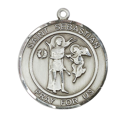 Women's .925 Sterling Silver Saint St. Sebastian Medal Pendant on 18 Inch Rhodium Plated Lite Curb Brass Chain w/ Lobster Claw Clasp, Catholic Religious Necklace - Made in USA- Deluxe Velvet Gift Box