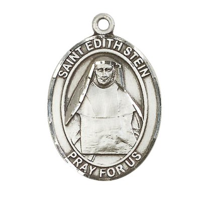 Women's .925 Sterling Silver Saint St. Edith Stein Medal Pendant on 18 Inch Rhodium Plated Lite Curb Brass Chain w/ Lobster Claw Clasp, Catholic Religious Necklace - Made in USA- Deluxe Velvet Gift Box