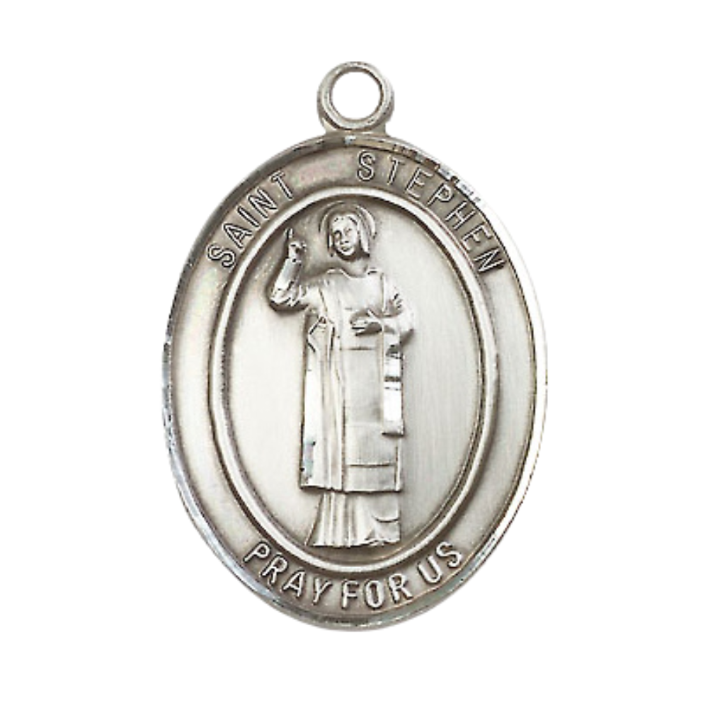 Saint St.ephen the Martyr Medal Necklace – 24" Endless Light Endless Rhodium Plated Chain – Patron Saint St.of Deacons & Stonemasons – Elegant Religious Jewelry in Velvet Gift Box