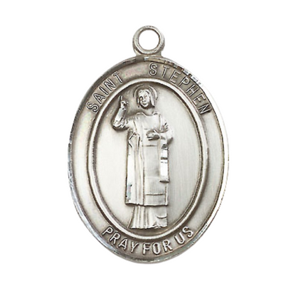 Saint St.ephen the Martyr Medal Necklace – 24" Endless Light Endless Rhodium Plated Chain – Patron Saint St.of Deacons & Stonemasons – Elegant Religious Jewelry in Velvet Gift Box