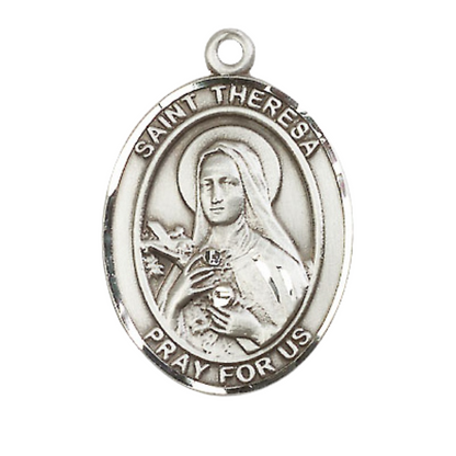 Women's .925 Sterling Silver Saint St. Theresa Medal Pendant on 18 Inch Rhodium Plated Lite Curb Brass Chain w/ Lobster Claw Clasp, Catholic Religious Necklace - Made in USA- Deluxe Velvet Gift Box