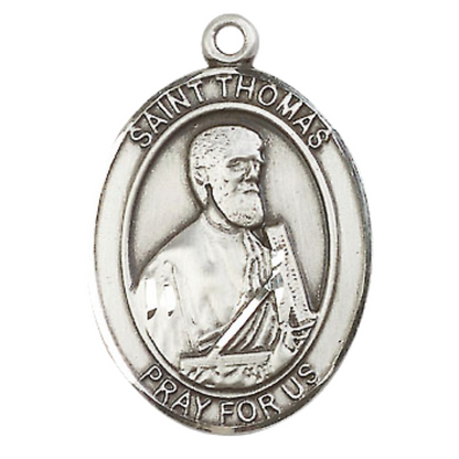 Women's Pewter Patron Saint St. Thomas the Apostle Medal Pendant with 18 Inch Rhodium Plated Lite Curb Brass Chain Catholic Religious Necklace - Made in USA, Deluxe Velvet Gift Box