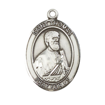 Saint St. Thomas the Apostle Medal Necklace– Men's .925 Sterling Silver Pendant on 24 Inch Light Rhodium Plated Heavy Curb Chain – Catholic Patron Saint St. of Architects & the Blind – Velvet Gift Box Included