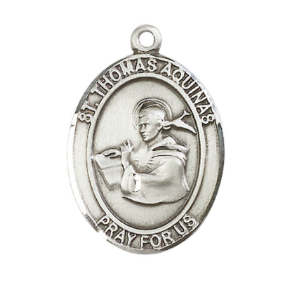 Saint St. Thomas Aquinas Medal Necklace– Men's Pewter Pendant on 24 Inch Light Endless Rhodium Plated Chain – Catholic Patron Saint St. of Schools & Students – Velvet Gift Box Included
