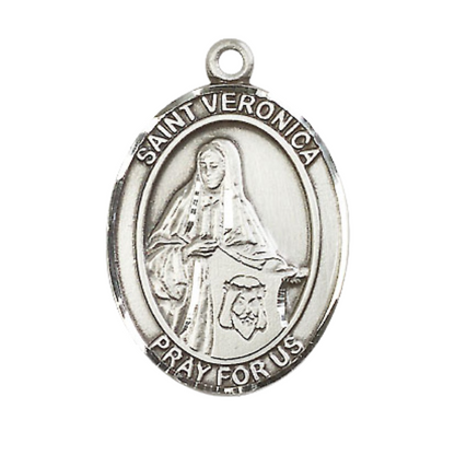 Saint St. Veronica Medal Necklace– Men's .925 Sterling Silver Pendant on 24 Inch Light Rhodium Plated Heavy Curb Chain – Catholic Patron Saint St. of Photographers – Velvet Gift Box Included