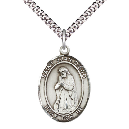 Saint St. Juan Diego Medal Necklace – 24 Inch Endless Light Endless Rhodium Plated Chain – Patron Saint St. of Americas & Natives – Exquisite Catholic Religious Jewelry in Velvet Gift Box