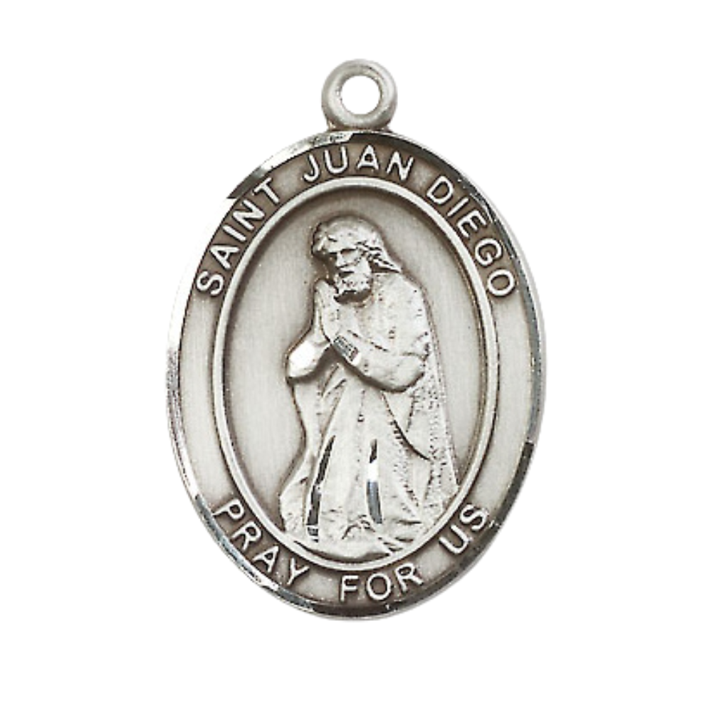 Saint St. Juan Diego Medal Necklace – 24 Inch Endless Light Endless Rhodium Plated Chain – Patron Saint St. of Americas & Natives – Exquisite Catholic Religious Jewelry in Velvet Gift Box