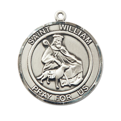Women's .925 Sterling Silver Saint St. William of Rochester Medal Pendant on 18 Inch Rhodium Plated Lite Curb Brass Chain w/ Lobster Claw Clasp, Catholic Religious Necklace - Made in USA- Velvet Gift Box
