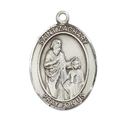 Women's Pewter Saint St. Zachary Medal Pendant on 18 Inch Rhodium Plated Lite Curb Brass Chain w/Lobster Claw Clasp, Catholic Religious Necklace - Made in USA- Deluxe Velvet Gift Box