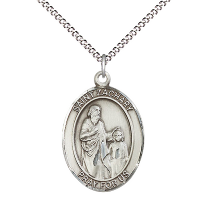 Women's .925 Sterling Silver Saint St. Zachary Medal Pendant on 18 Inch Rhodium Plated Lite Curb Brass Chain w/ Lobster Claw Clasp, Catholic Religious Necklace - Made in USA- Deluxe Velvet Gift Box
