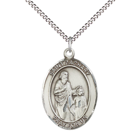 Women's .925 Sterling Silver Saint St. Zachary Medal Pendant on 18 Inch Rhodium Plated Lite Curb Brass Chain w/ Lobster Claw Clasp, Catholic Religious Necklace - Made in USA- Deluxe Velvet Gift Box