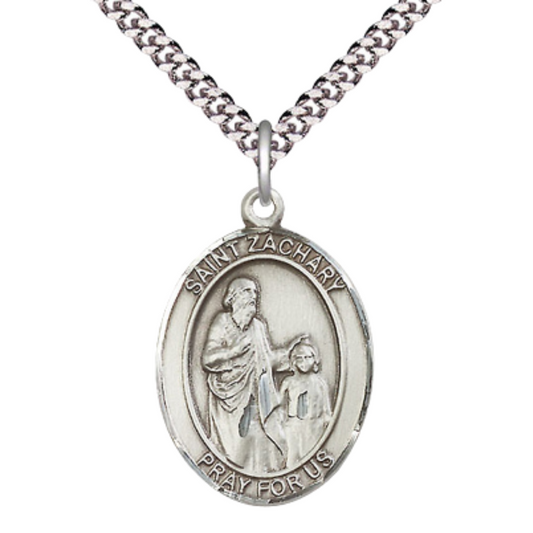Saint St. Zachary Medal Necklace – 24 Inch Endless Light Endless Rhodium Plated Chain – Exquisite Catholic Religious Jewelry in Velvet Gift Box