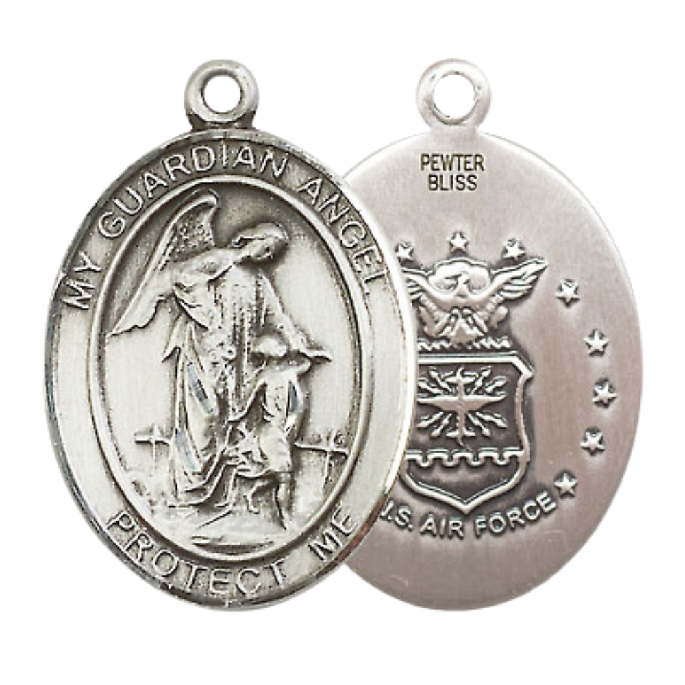 Everlasting Light Jewelry .925 Sterling Silver Guardian Angel Medal Pendant on 24 Inch Endless Rhodium Plated Heavy Curb Chain, Catholic Religious Necklace - Made in USA - Deluxe Velvet Gift Box