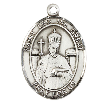 Everlasting Light Jewelry Women's Pewter Patron Saint St. Leo the Great Medal Pendant with 18 Inch Rhodium Plated Lite Curb Brass Chain Catholic Religious Necklace - Made in USA, Deluxe Velvet Gift Box