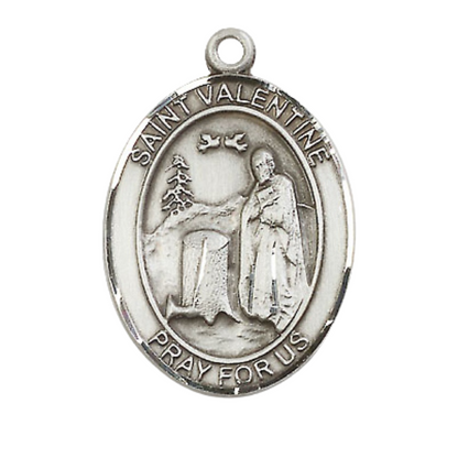 Women's Pewter Saint St. Valentine of Rome Medal Pendant on 18 Inch Rhodium Plated Lite Curb Brass Chain w/ Lobster Claw Clasp, Catholic Religious Necklace - Made in USA- Deluxe Velvet Gift Box