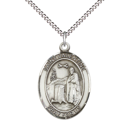 Women's Pewter Saint St. Valentine of Rome Medal Pendant on 18 Inch Rhodium Plated Lite Curb Brass Chain w/ Lobster Claw Clasp, Catholic Religious Necklace - Made in USA- Deluxe Velvet Gift Box