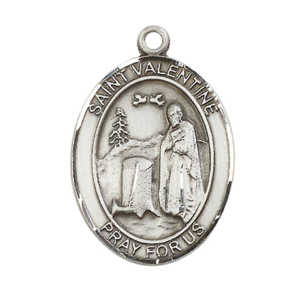 Saint St. Valentine of Rome Medal Necklace– Men's Pewter Pendant on 24 Inch Light Endless Rhodium Plated Chain – Catholic Patron Saint St. of Love – Velvet Gift Box Included