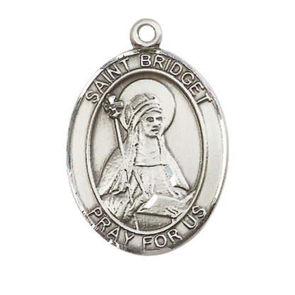 Women's Pewter Saint St. Bridget of Sweden Medal Pendant on 18 Inch Rhodium Plated Lite Curb Brass Chain w/Lobster Claw Clasp, Catholic Religious Necklace - Made in USA- Deluxe Velvet Gift Box