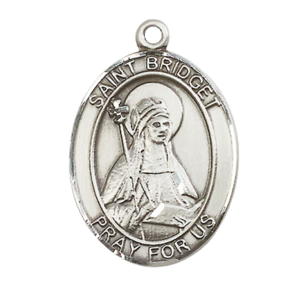 Women's .925 Sterling Silver Saint St. Bridget of Sweden Medal Pendant on 18 Inch Rhodium Plated Lite Curb Brass Chain w/Lobster Claw Clasp, Catholic Religious Necklace - Made in USA- Deluxe Velvet Gift Box