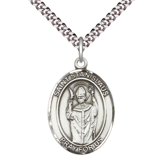Saint St.anislaus Medal Necklace – 24" Endless Light Endless Rhodium Plated Chain – Patron Saint St.of Broken Bones – Elegant Religious Jewelry in Velvet Gift Box