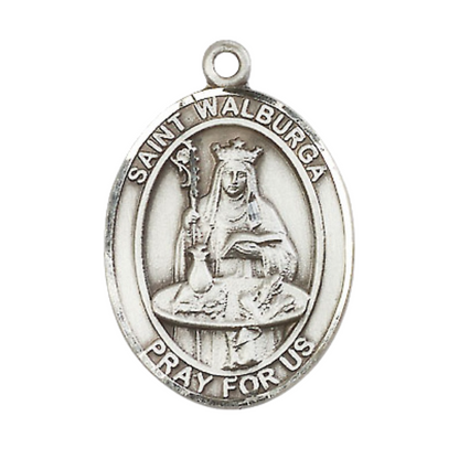 Saint St. Walburga Medal Necklace – 24 Inch Endless Light Endless Rhodium Plated Chain – Patron Saint St. of Coughs & Storms – Elegant Catholic Religious Jewelry in Velvet Gift Box