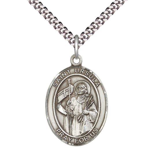 Saint St. Ursula Medal Necklace – 24 Inch Endless Light Endless Rhodium Plated Chain – Patron Saint St. of Catholic Education – Elegant Catholic Religious Jewelry in Velvet Gift Box