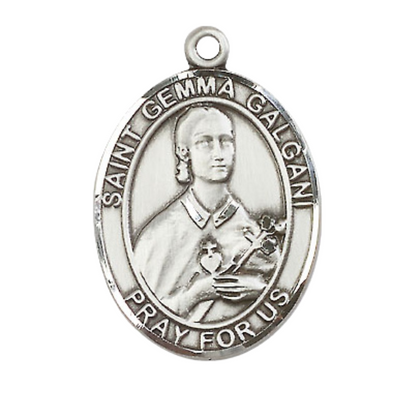 Women's Pewter Saint St. Gemma Galgani Medal Pendant on 18 Inch Rhodium Plated Lite Curb Brass Chain w/ Lobster Claw Clasp, Catholic Religious Necklace - Made in USA- Deluxe Velvet Gift Box