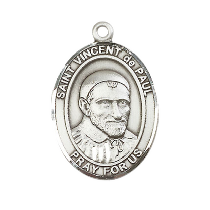 Everlasting Light Jewelry Women's Pewter Patron Saint St. Vincent de Paul Medal Pendant with 18 Inch Rhodium Plated Lite Curb Brass Chain Catholic Religious Necklace - Made in USA, Deluxe Velvet Gift Box
