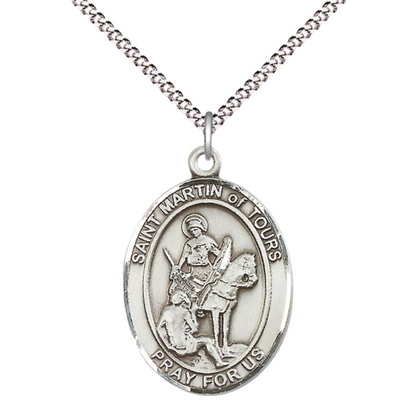 Everlasting Light Jewelry Women's Pewter Patron Saint St. Martin of Tours Medal Pendant with 18 Inch Rhodium Plated Lite Curb Brass Chain Catholic Religious Necklace - Made in USA, Deluxe Velvet Gift Box