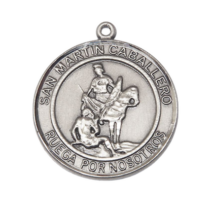 Women's .925 Sterling Silver Patron Saint St. Martin of Tours Medal Pendant with 18 Inch Rhodium Plated Lite Curb Brass Chain Catholic Religious Necklace - Made in USA, Deluxe Velvet Gift Box