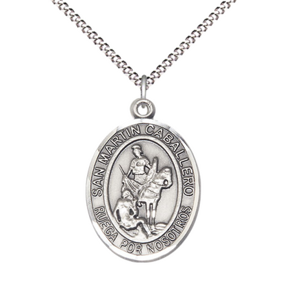 Everlasting Light Jewelry Women's Pewter Patron Saint St. Martin of Tours Medal Pendant with 18 Inch Rhodium Plated Lite Curb Brass Chain Catholic Religious Necklace - Made in USA, Deluxe Velvet Gift Box