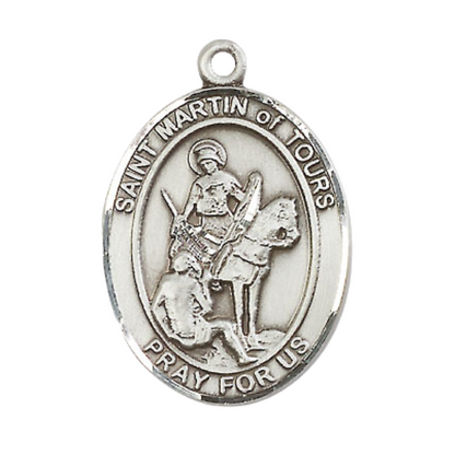 Saint St. Martin of Tours Men's Medal Necklace – 24 Inch Endless Light Rhodium Plated plated Chain – Patron Saint St. of Reformed Alcoholics – Elegant Catholic Religious Jewelry in Velvet Gift Box